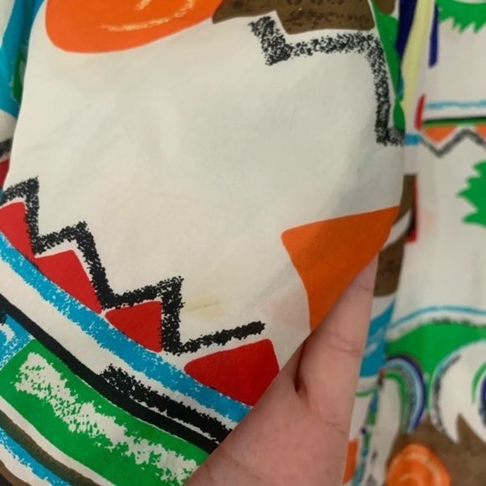 Vintage EVR 100% Silk Jacket Windsuit Bold Geometric Bright Zip Front Medium - Picture 8 of 12
